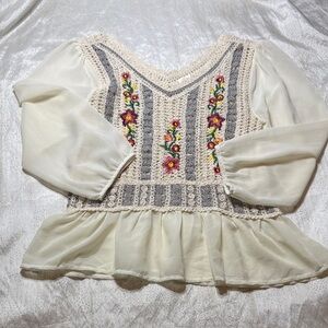 Lola Boho Embroidered Blouse with Floral Design for women size S